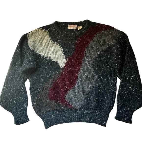 Vtg Bonwit Teller Italian Wool Silk Blend Sweater Grandpa Core Mens S Abstract - Picture 1 of 11